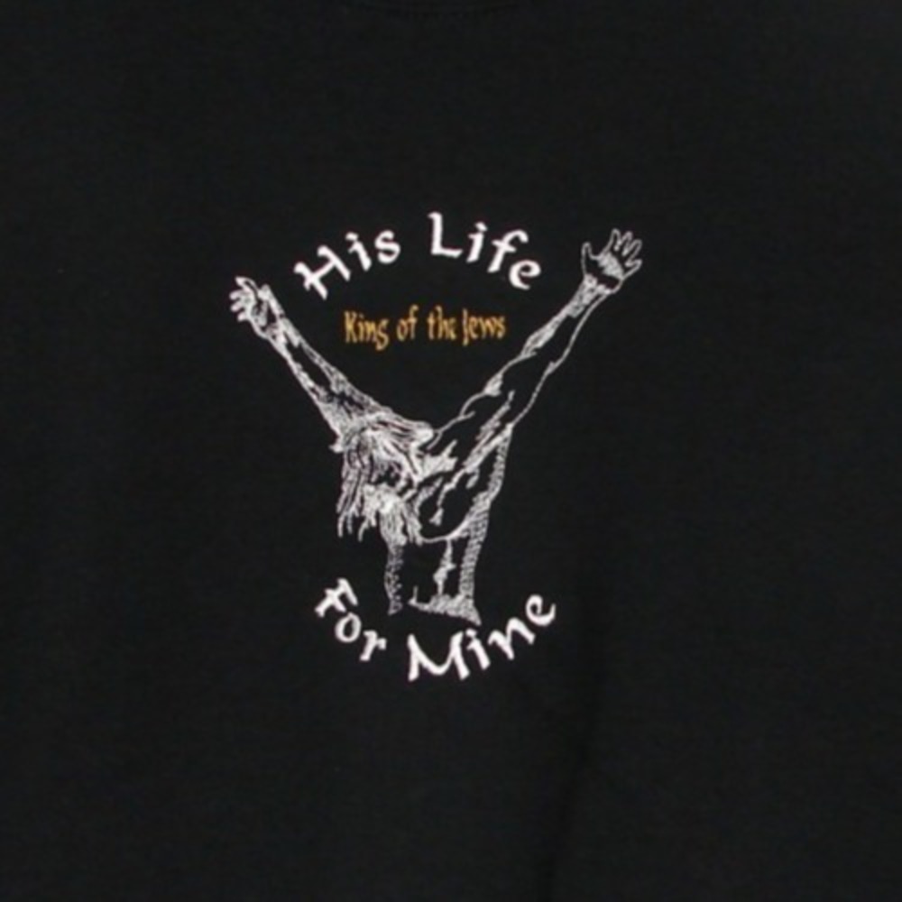 Vtg Jesus King Of The Jews His Life For Mine Religious Black Sweatshirt USA Med